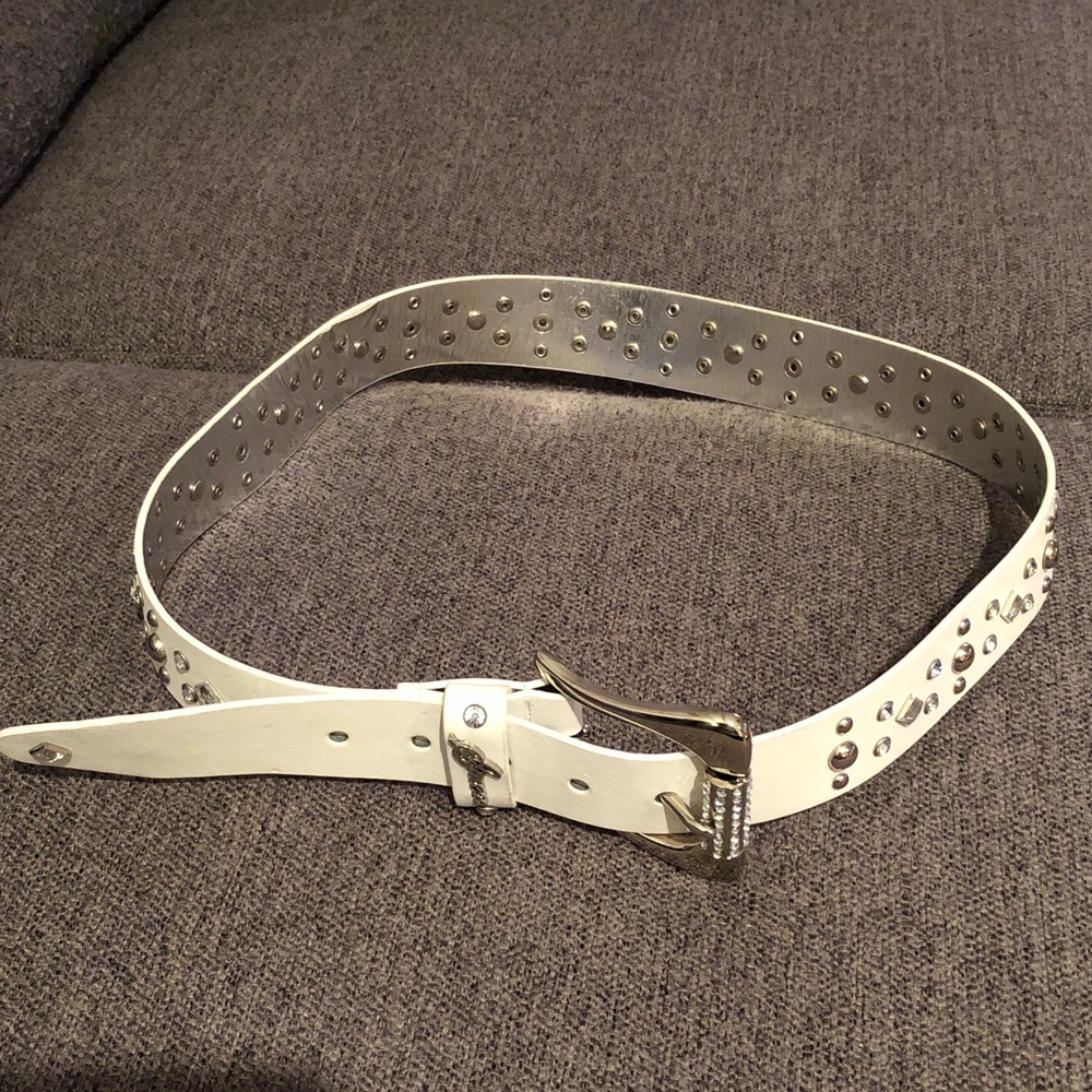 Guess White Studded Belt with Silver Accents